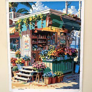 Tropical Flower Market Paint-by-Number Artwork. Completed. Unframed. 16X20 inch